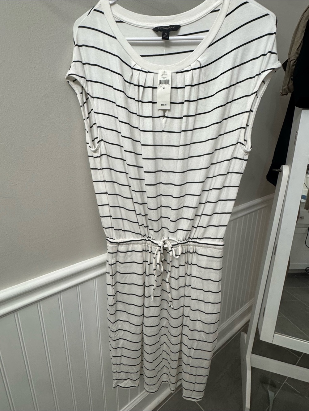 Banana Republic Striped Drawstring Waist Maxi Dress NWT Medium Black White